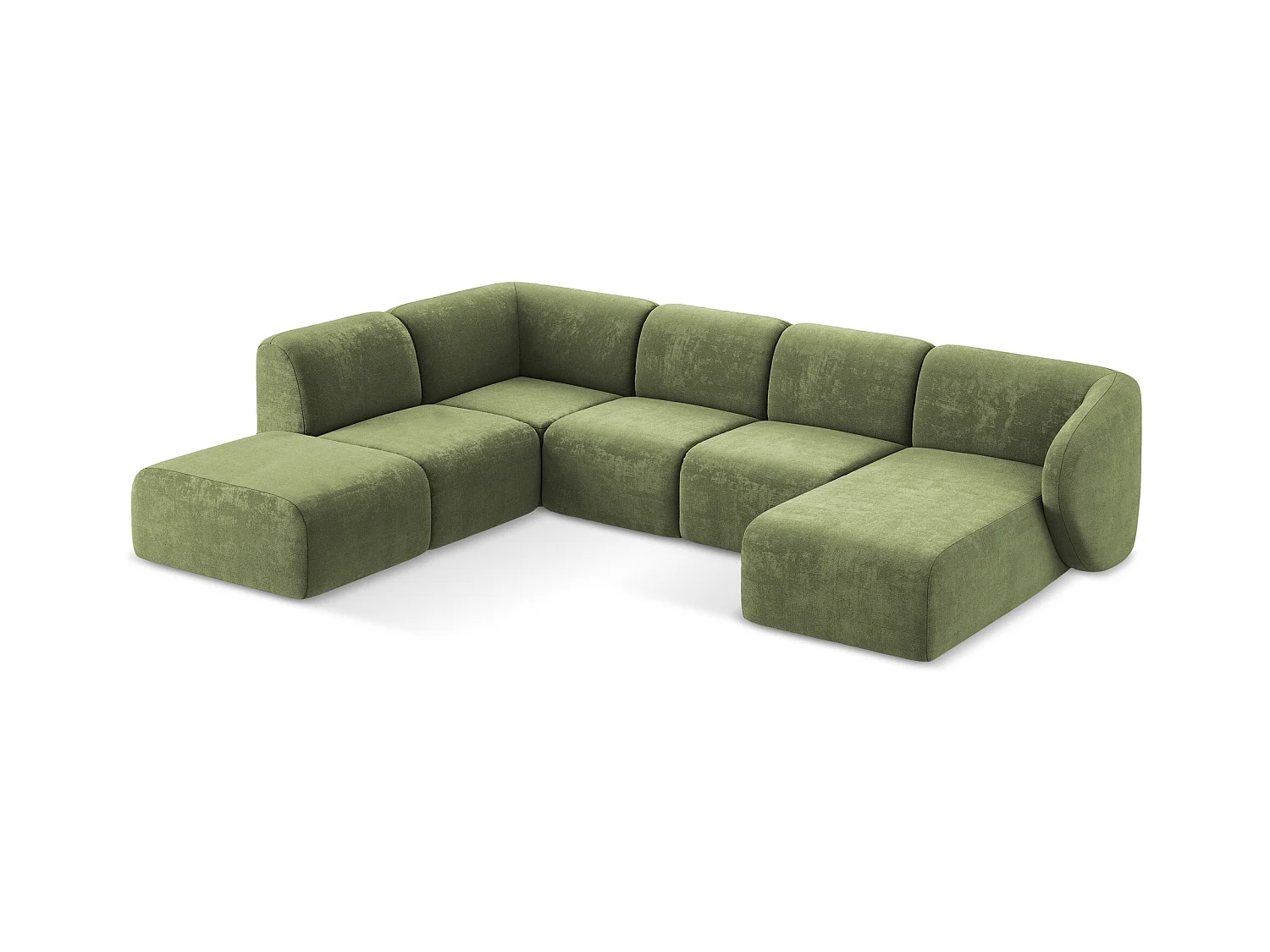 Sofa panoramiczna lewa - z tkaniny szenilowej - zielony - LANI