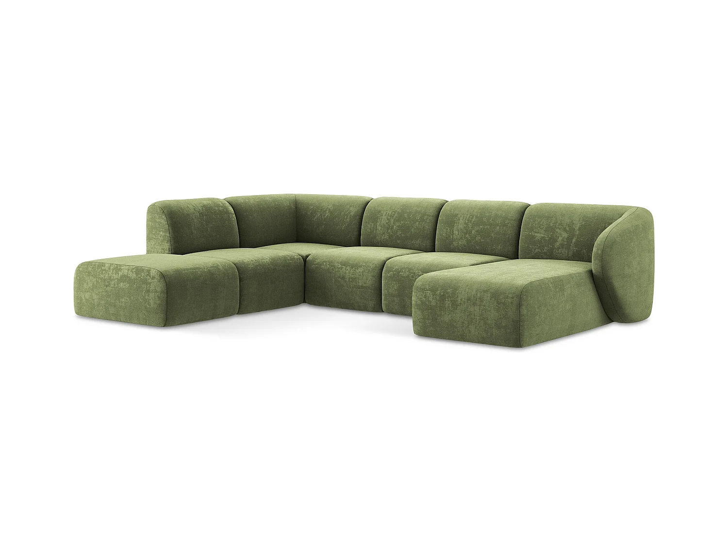 Canapé panoramique 5 places gauche en tissu chenille - vert - LANI
