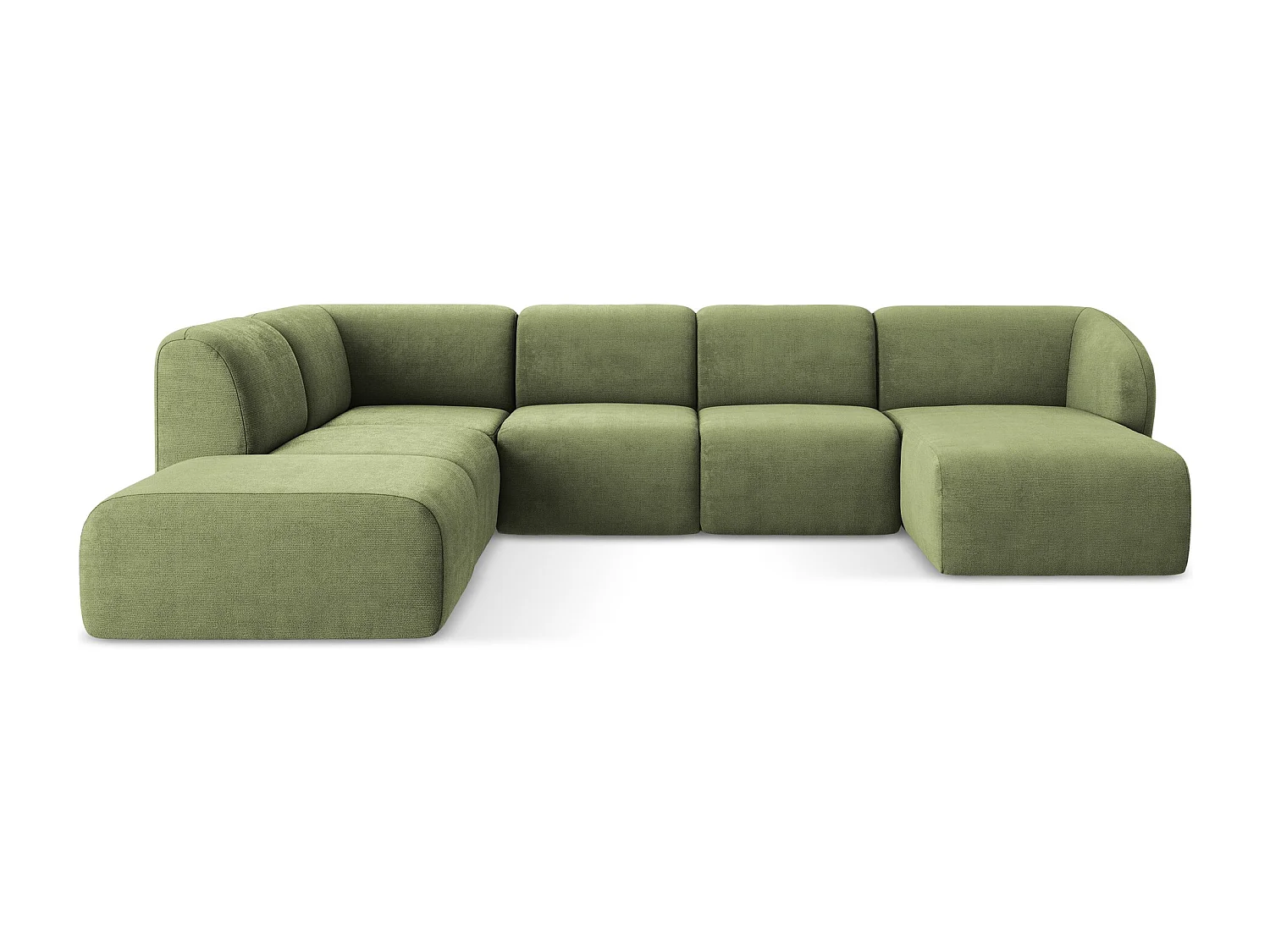 Canapé panoramique 5 places gauche en tissu chenille - vert - LANI