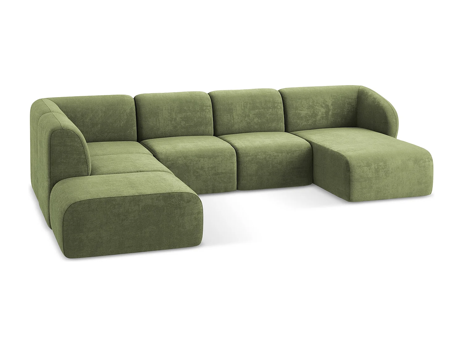 Canapé panoramique 5 places gauche en tissu chenille - vert - LANI