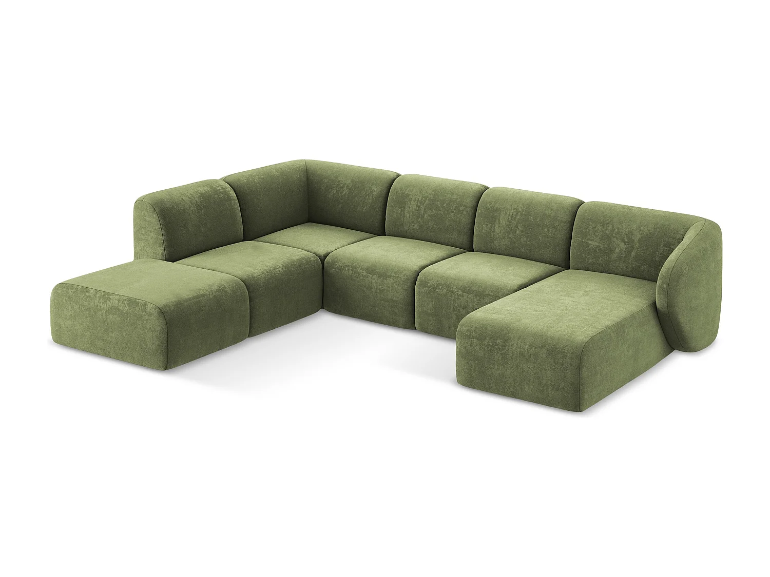 Canapé panoramique 5 places gauche en tissu chenille - vert - LANI