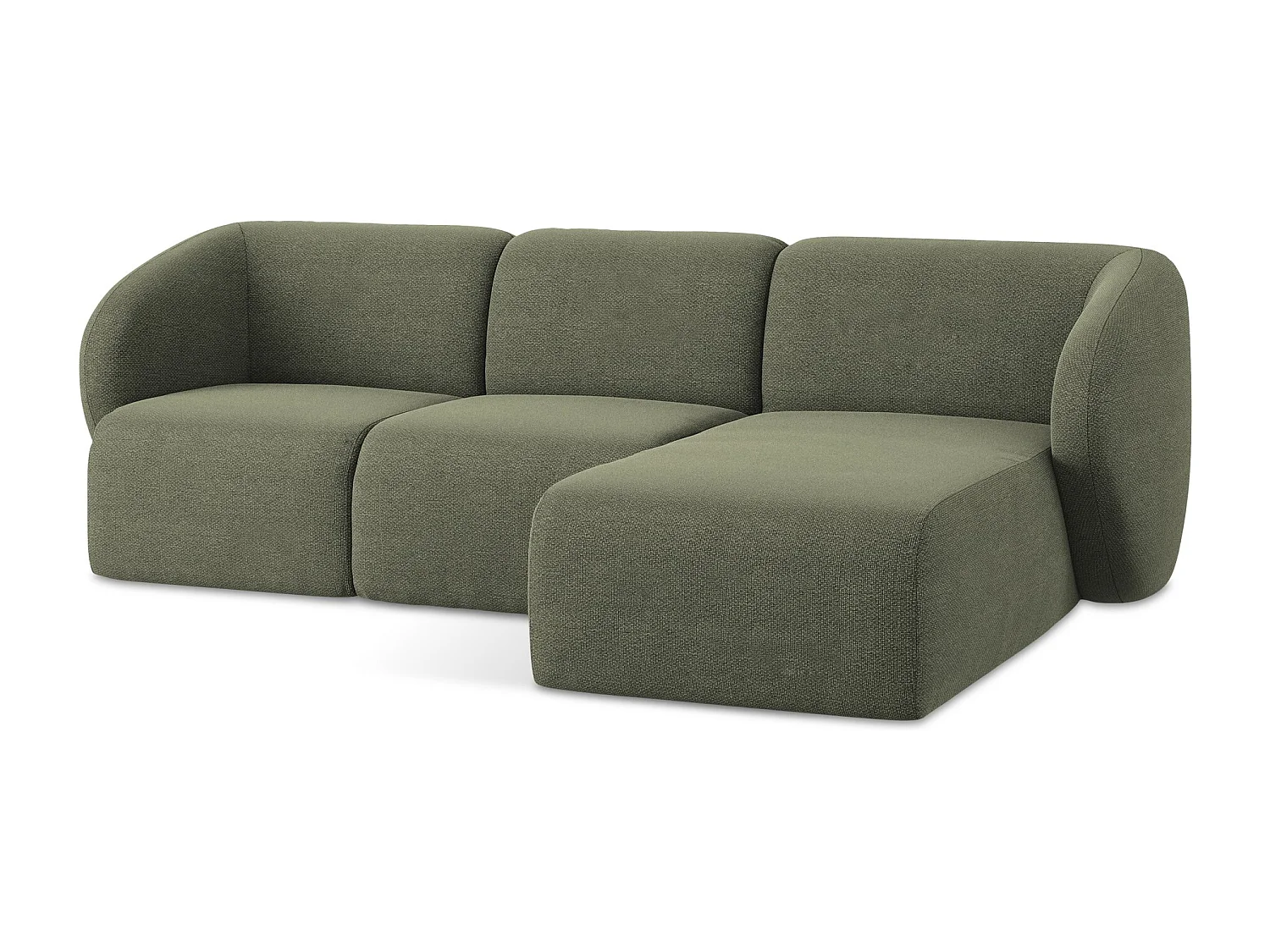 Canapé d'angle 3 places modulaire droit en tissu bouclette - olive - LANI