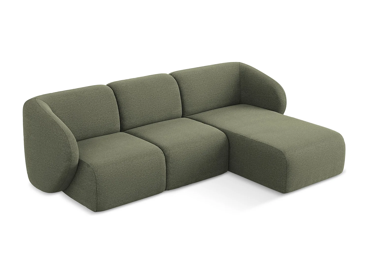 Canapé d'angle 3 places modulaire droit en tissu bouclette - olive - LANI