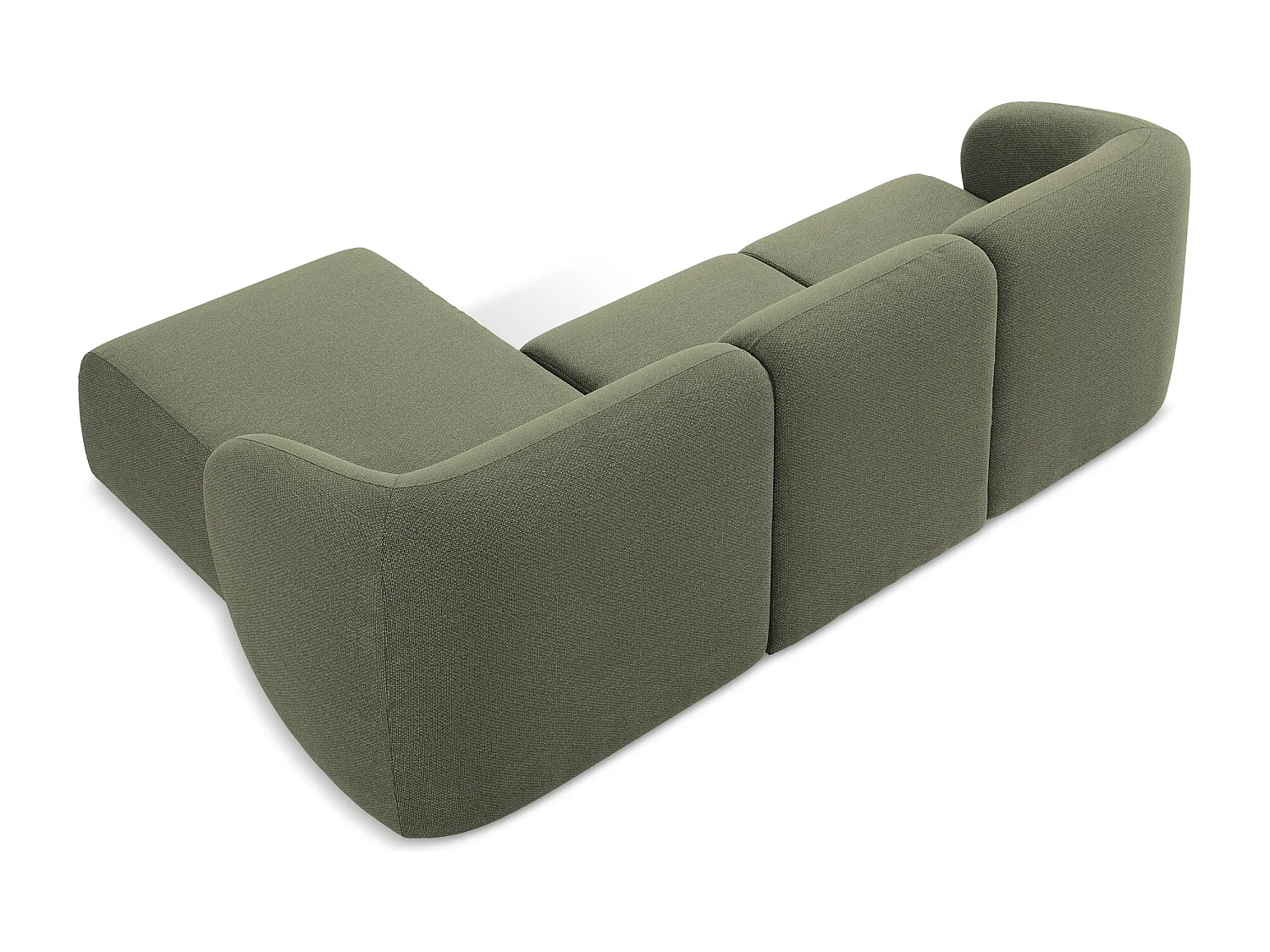 Canapé d'angle 3 places modulaire droit en tissu bouclette - olive - LANI