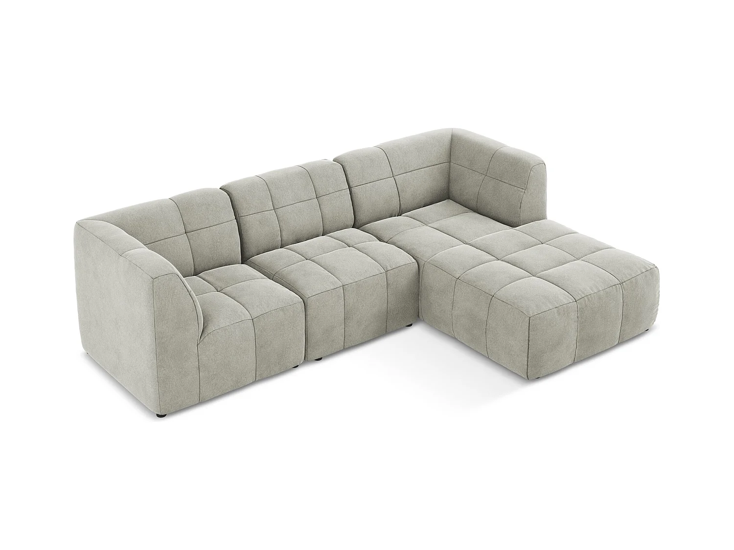 Canapé d'angle 3 places modulaire droit en velours - gris clair - ALOHA