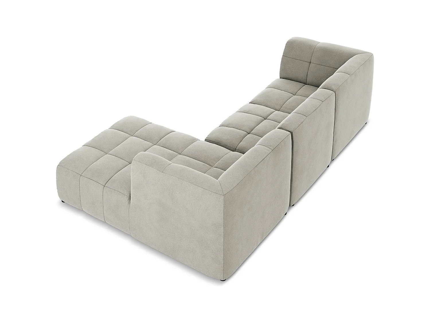 Canapé d'angle 3 places modulaire droit en velours - gris clair - ALOHA