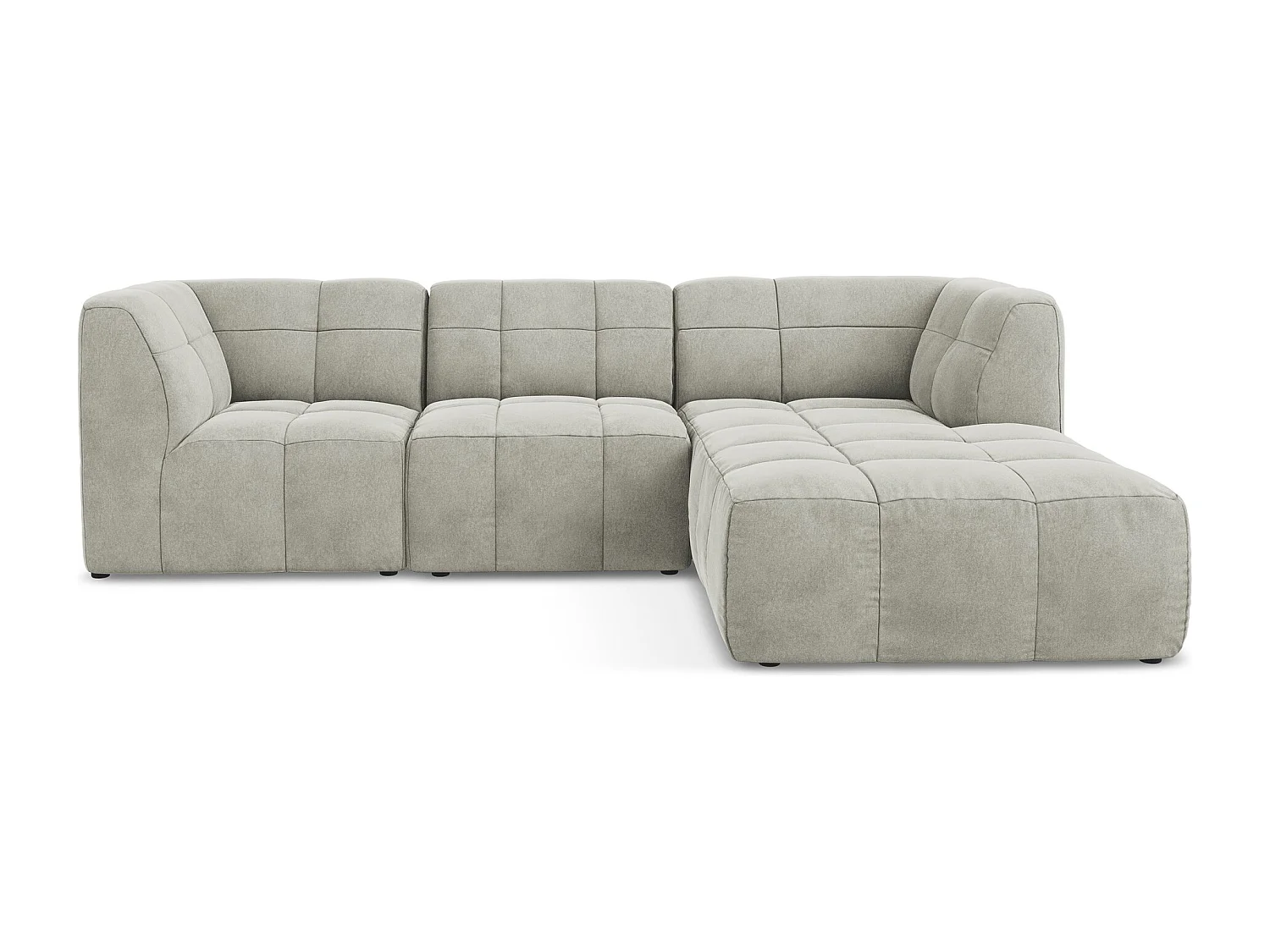 Sofá de canto modular direito 3 lugares em veludo cinza claro - ALOHA