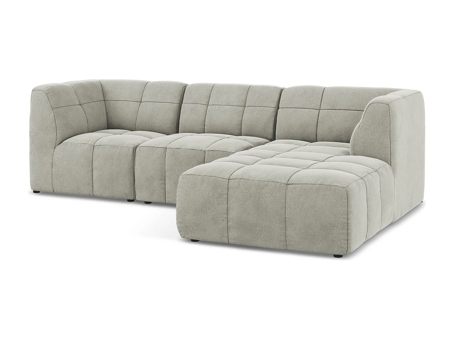 Sofá de canto modular direito 3 lugares em veludo cinza claro - ALOHA