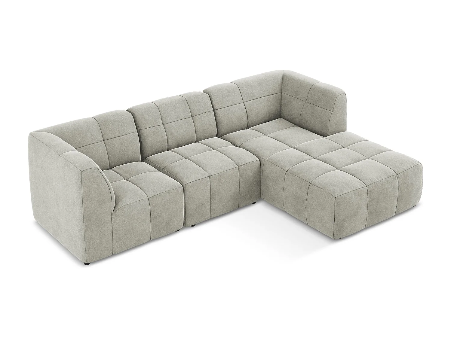 Sofá de canto modular direito 3 lugares em veludo cinza claro - ALOHA