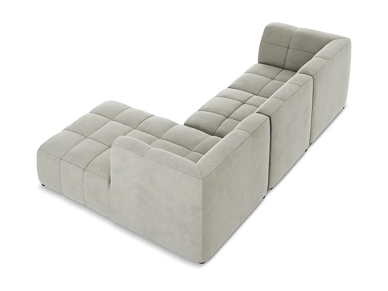 Sofá de canto modular direito 3 lugares em veludo cinza claro - ALOHA