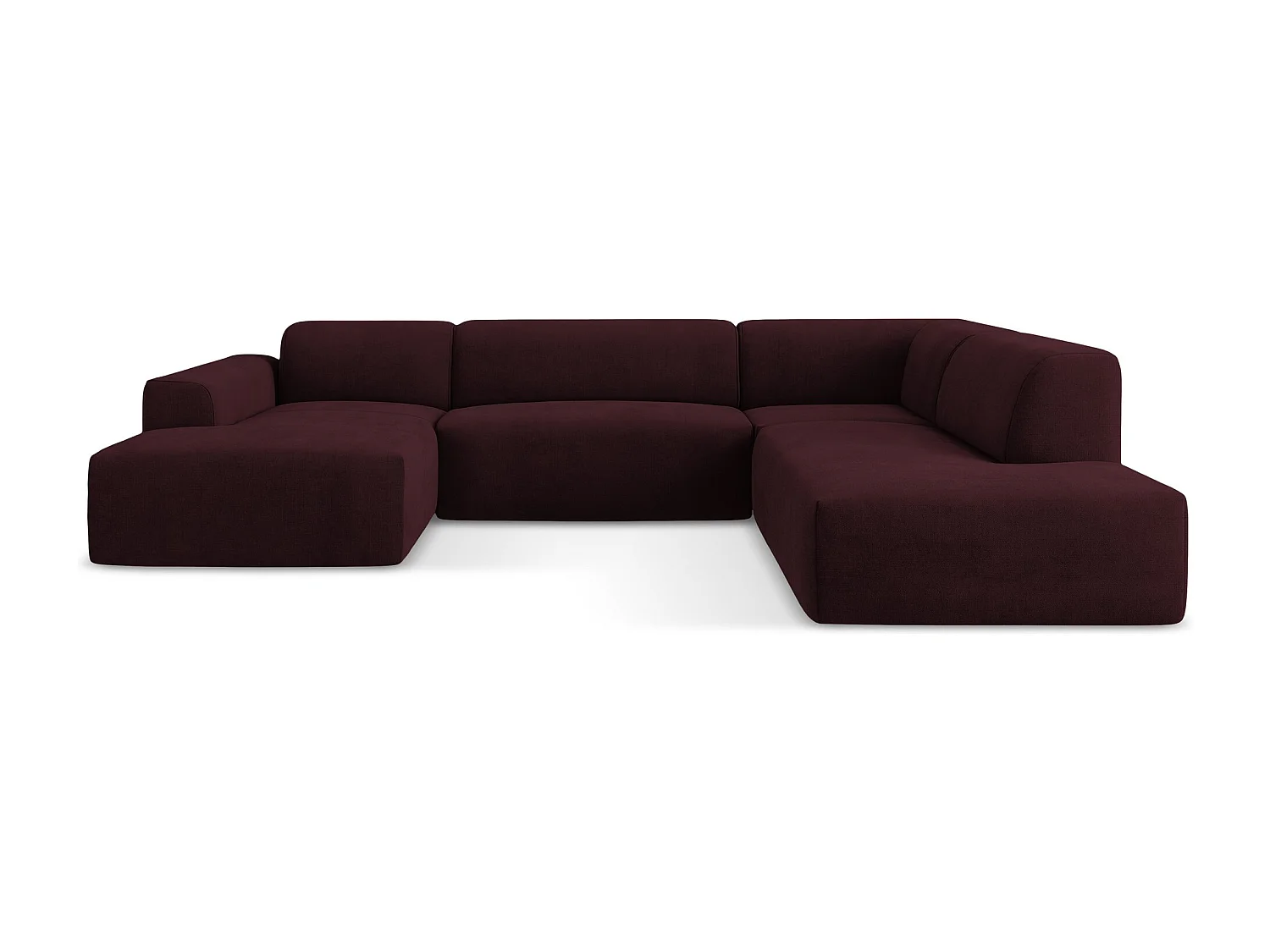 Canapé panoramique 5 places droit en tissu texturé - bordeaux - KELI