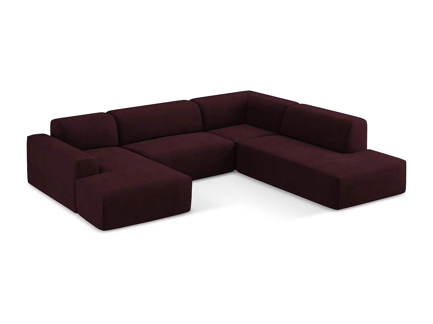 Canapé panoramique 5 places droit en tissu texturé - bordeaux - KELI