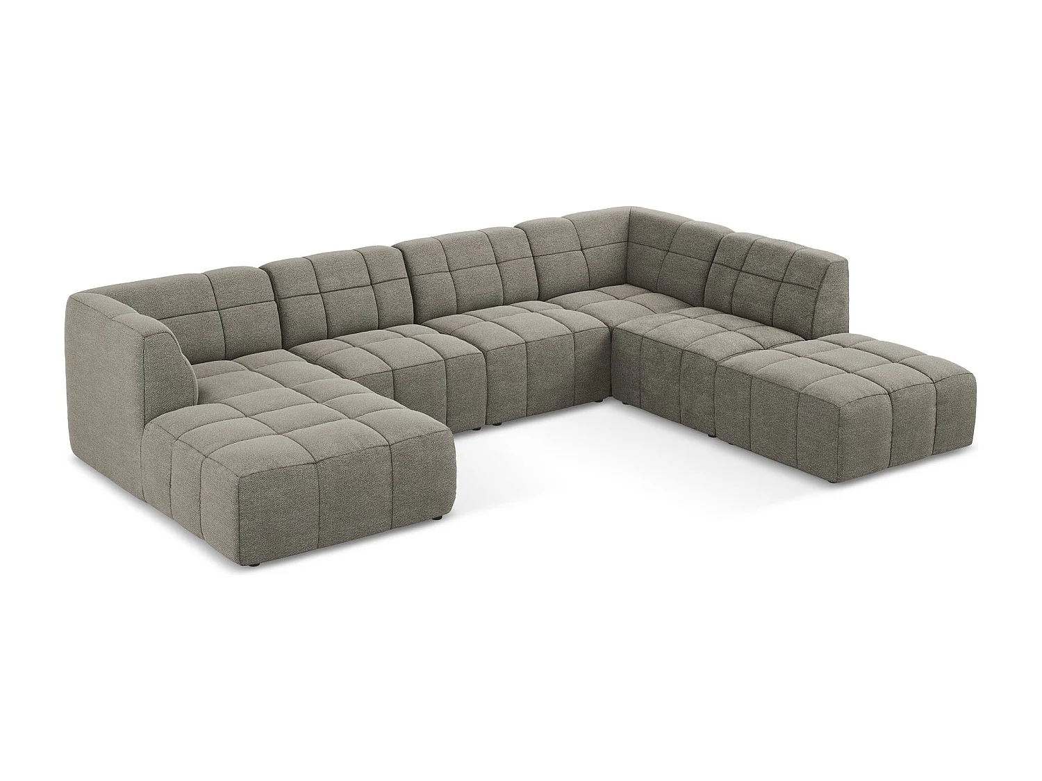 Canapé panoramique 5 places en tissu bouclette - gris - ALOHA