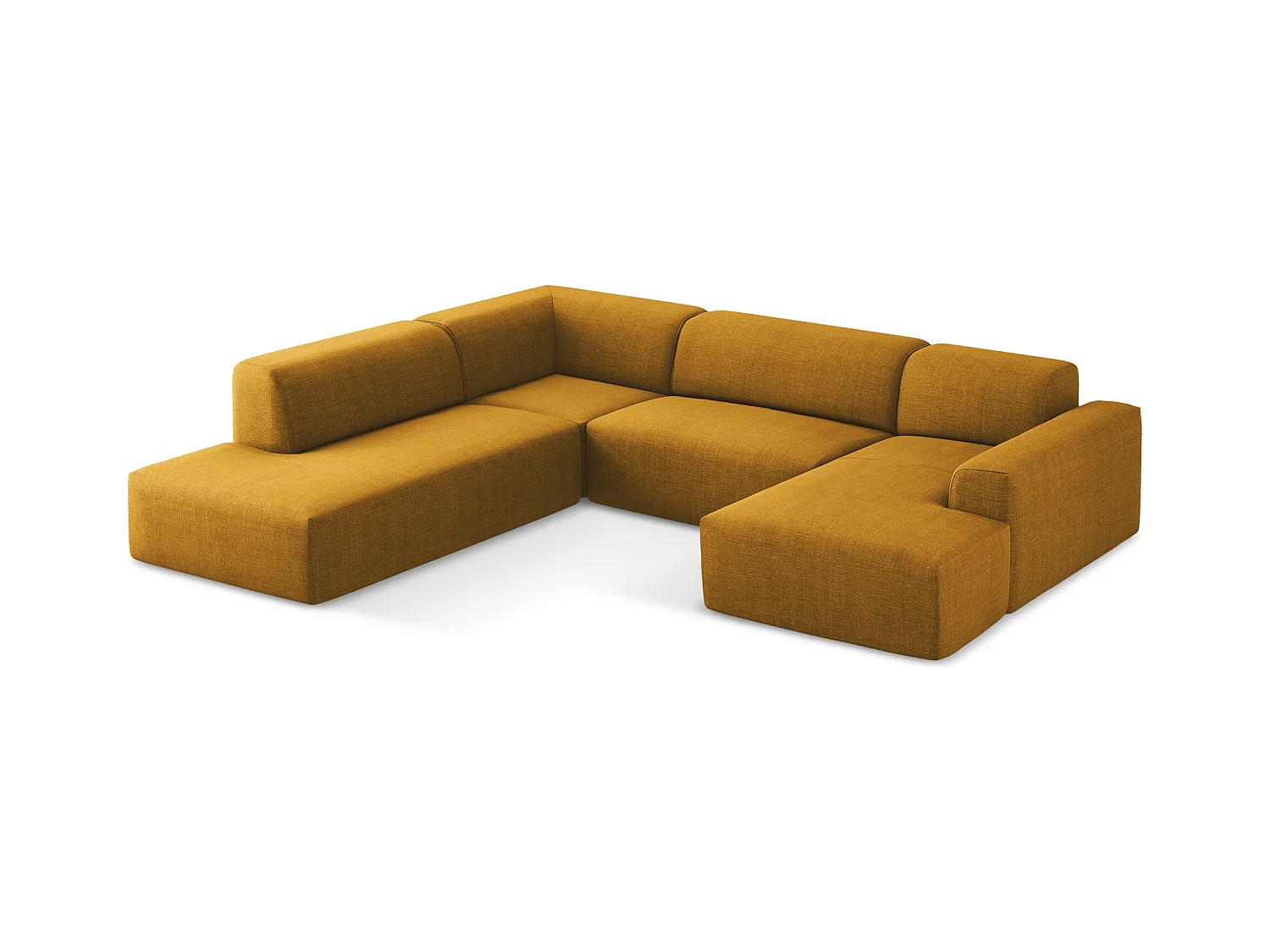 Panoramische hoekbank links van mosterdgeel textuurstof - KELI
