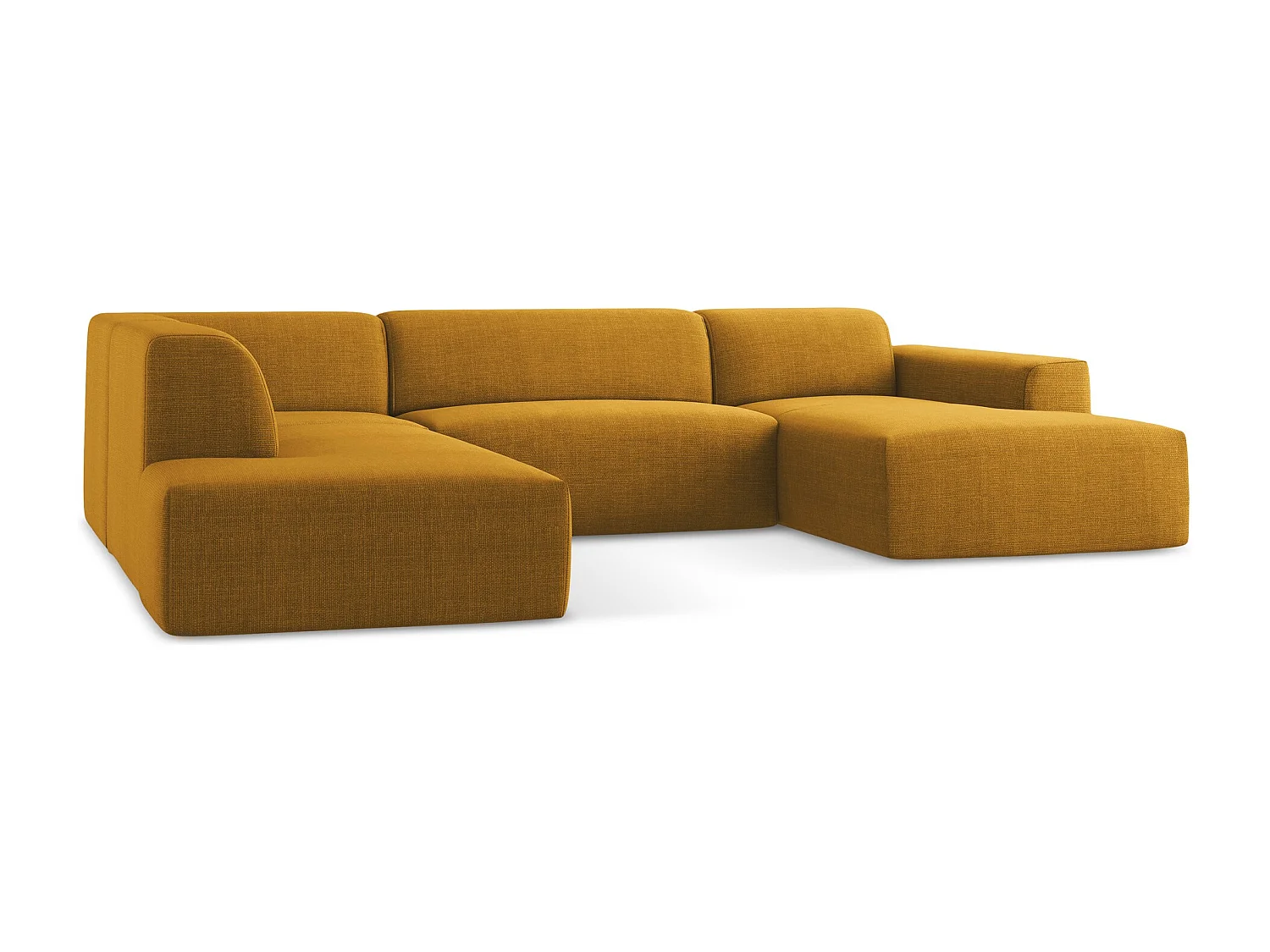 Panoramische hoekbank links van mosterdgeel textuurstof - KELI
