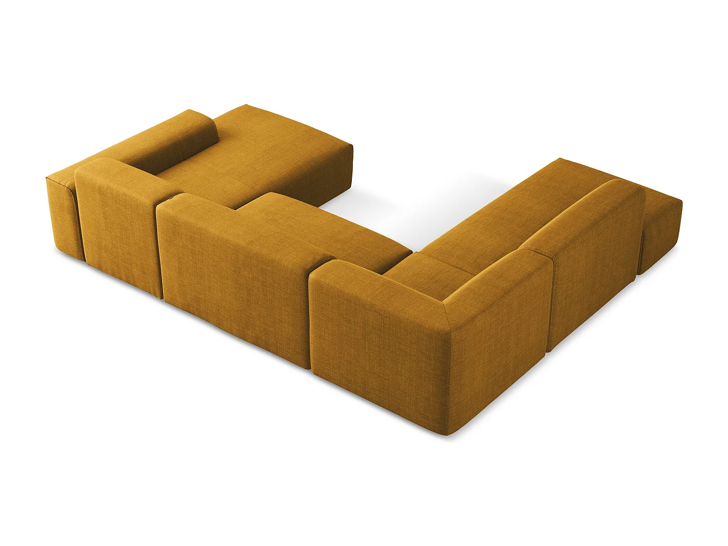 Panoramische hoekbank links van mosterdgeel textuurstof - KELI