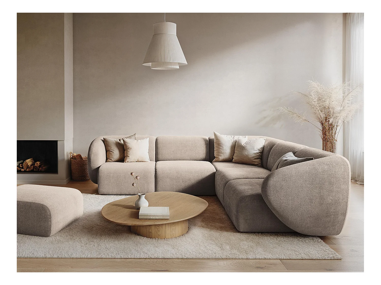 2,5-Sitzer Modulares Ecksofa - Ecke Rechts - Samt - Silber - LANI