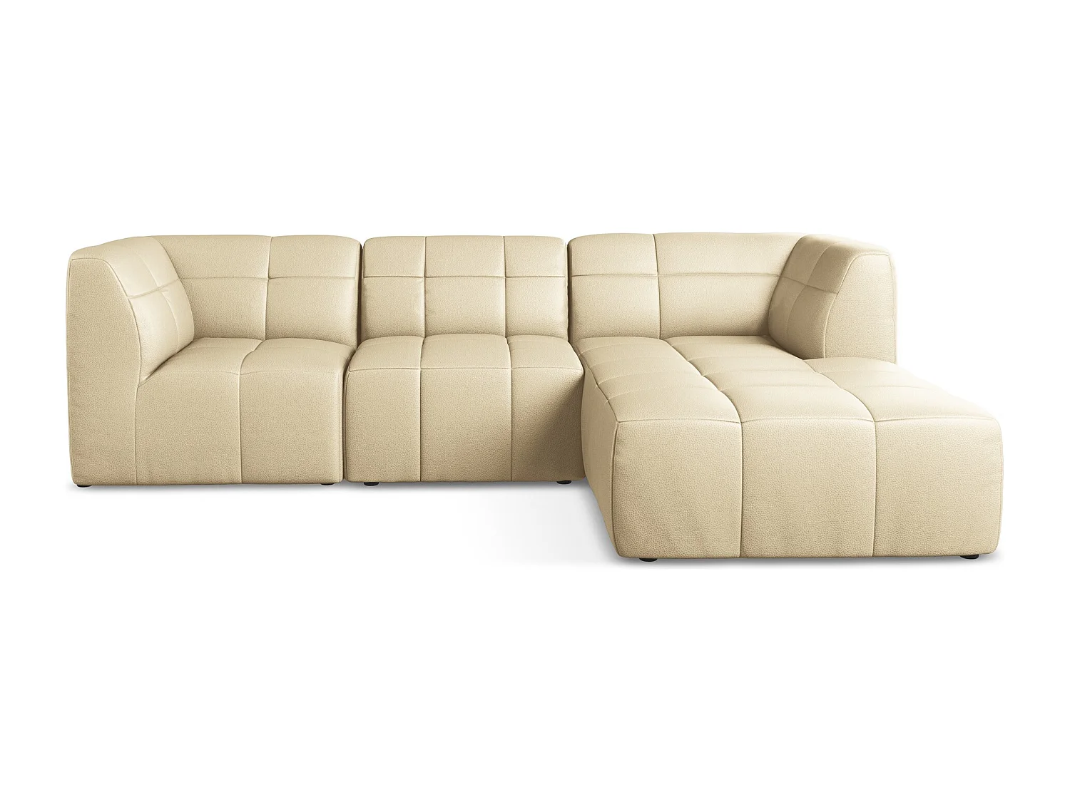 Sofá de canto modular direito 3 lugares em couro sintético bege - ALOHA