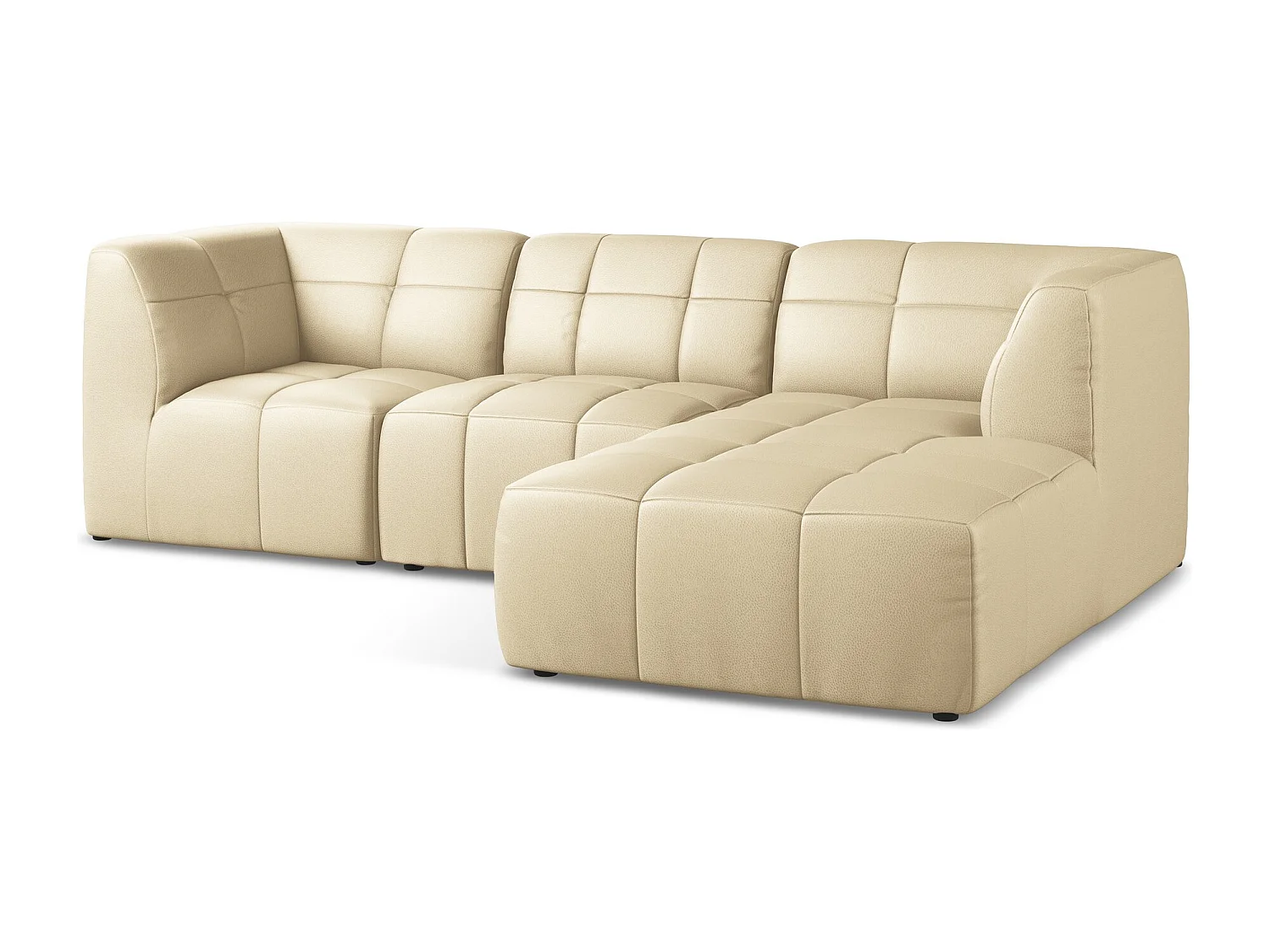 Sofá de canto modular direito 3 lugares em couro sintético bege - ALOHA