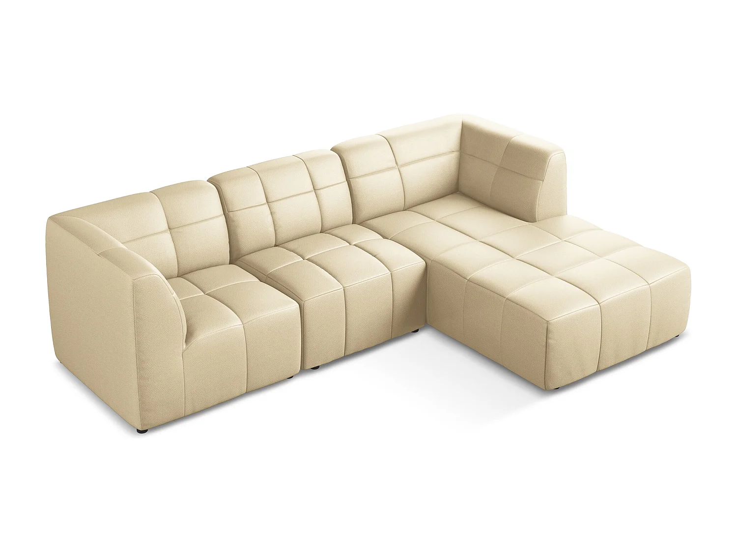 Sofá de canto modular direito 3 lugares em couro sintético bege - ALOHA