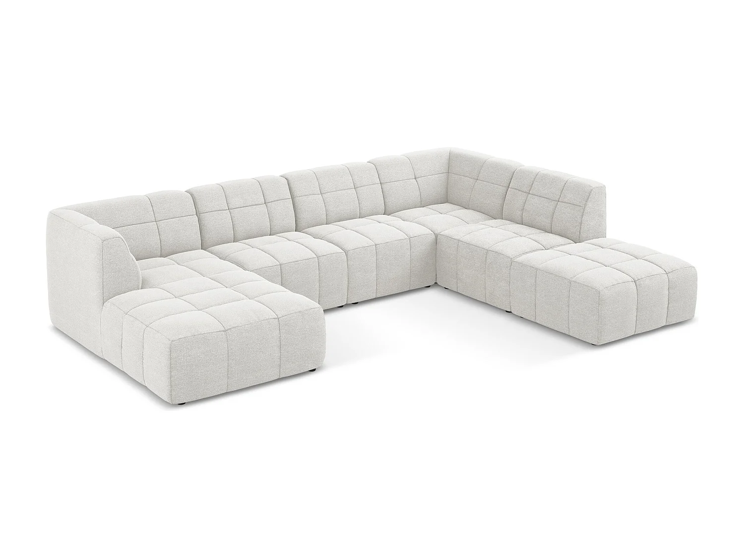 Canapé panoramique 5 places en tissu bouclette - blanc - ALOHA