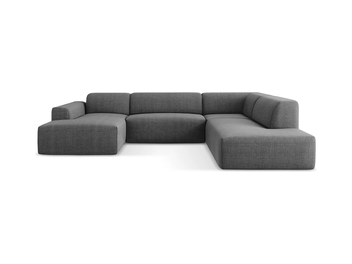 Panoramische hoekbank rechts van donkergrijs textuurstof - KELI