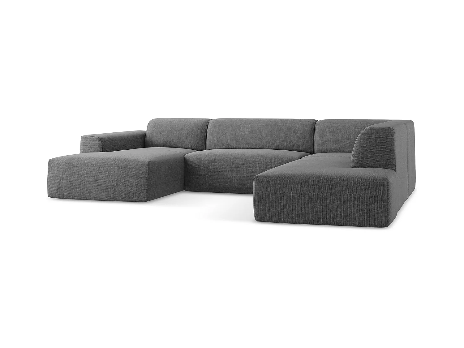 Panoramische hoekbank rechts van donkergrijs textuurstof - KELI