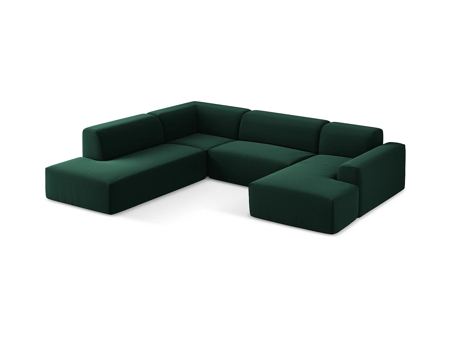 Panoramische hoekbank links van flessengroen velours - KELI