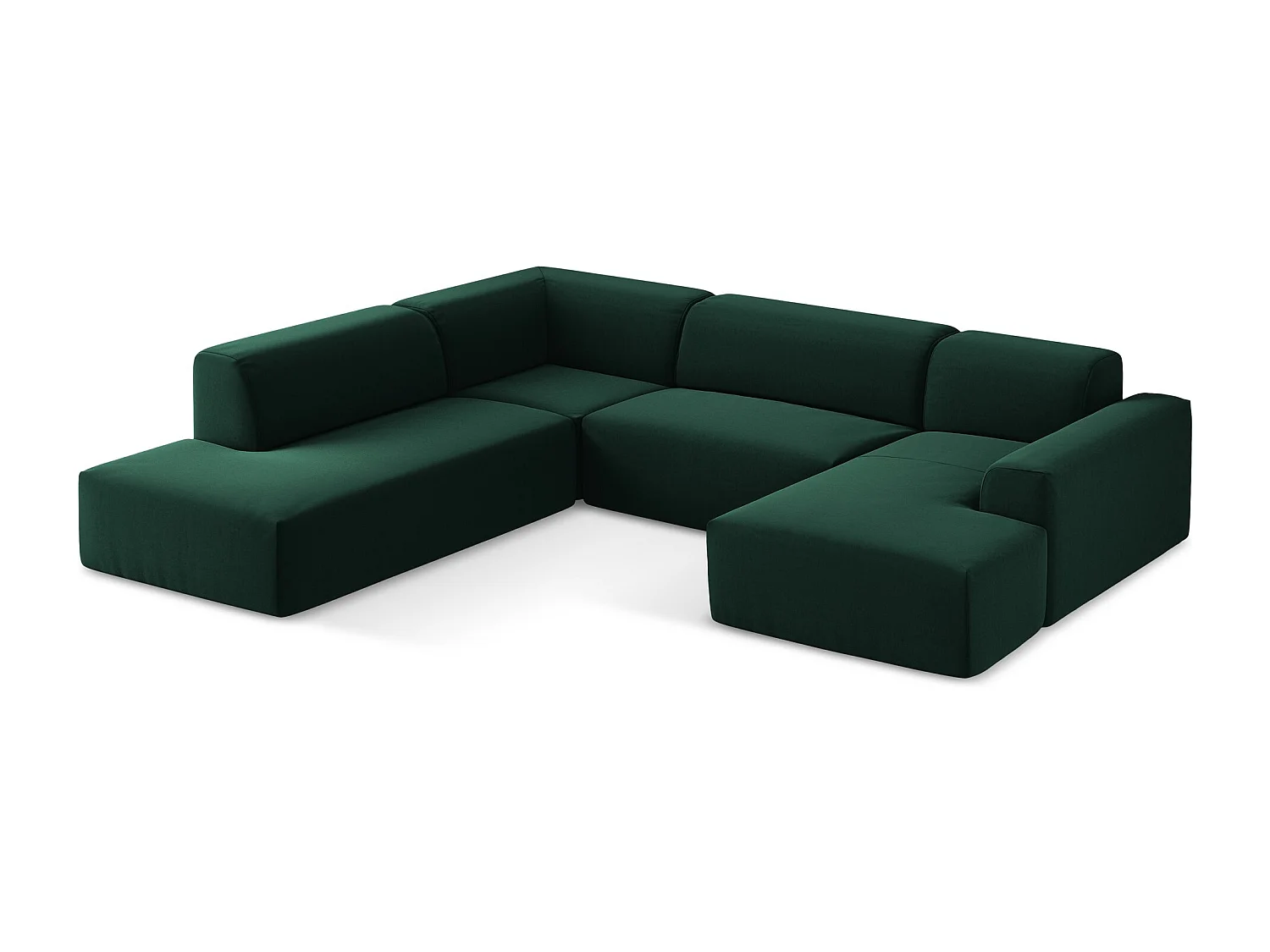 Canapé panoramique 5 places gauche en velours - bouteille verte - KELI