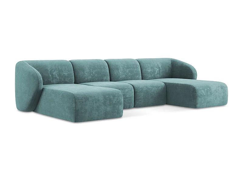 Panoramische hoekbank van jeans chenille stof - LANI