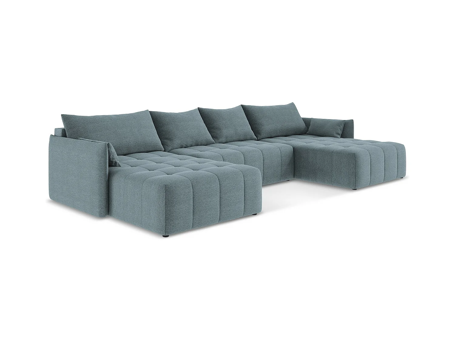 Canapé panoramique 5 places en tissu bouclette - jeans - MOKU