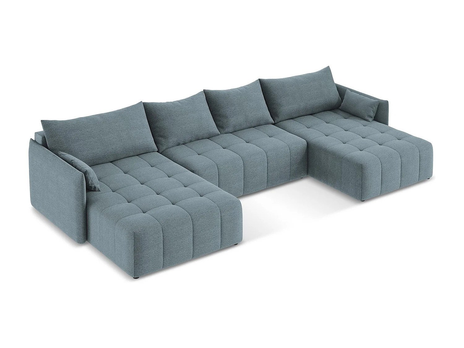 Canapé panoramique 5 places en tissu bouclette - jeans - MOKU