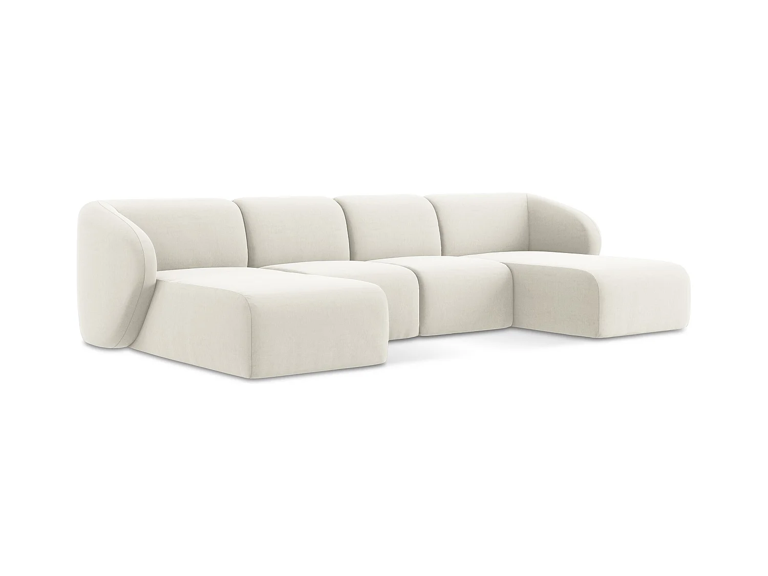 Canapé panoramique 4 places en velours - beige clair - LANI