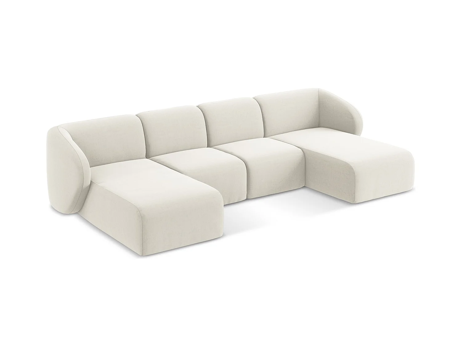 Canapé panoramique 4 places en velours - beige clair - LANI