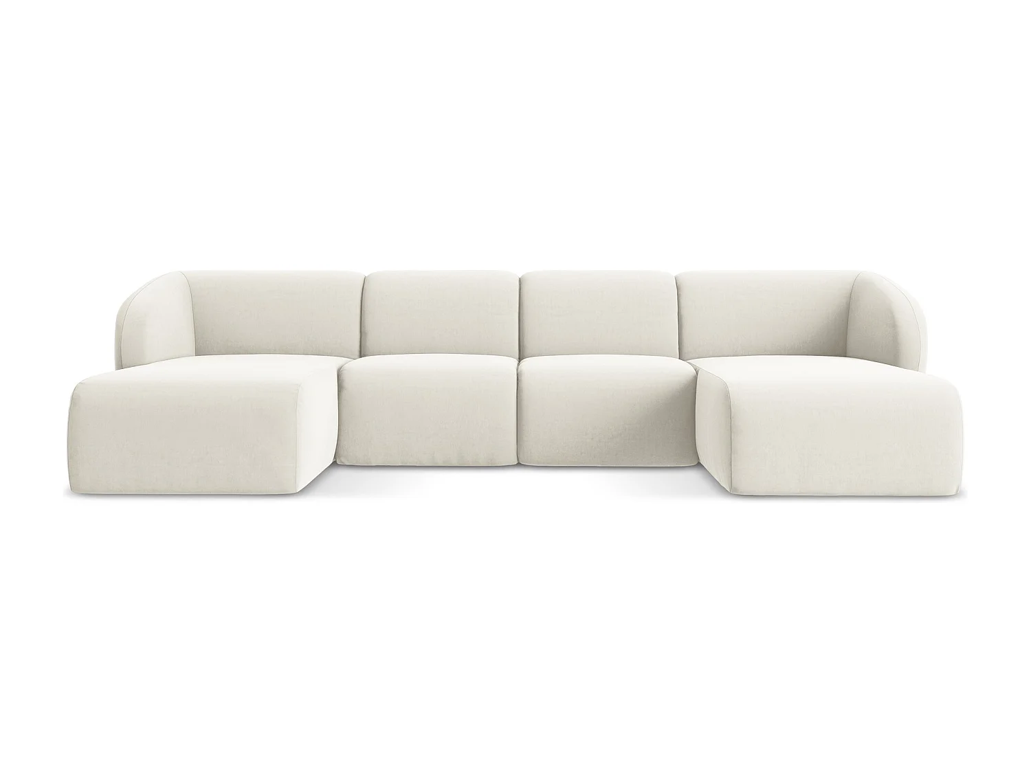 Canapé panoramique 4 places en velours - beige clair - LANI