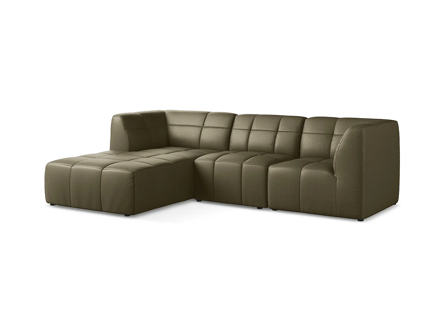 3-Sitzer Modulares Ecksofa - Ecke Links - Kunstleder - Olive - ALOHA