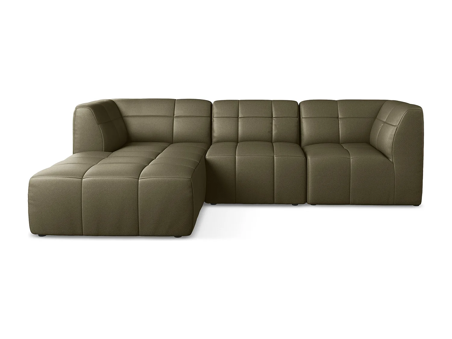 Sofá de canto modular esquerdo 3 lugares em couro sintético azeitona - ALOHA