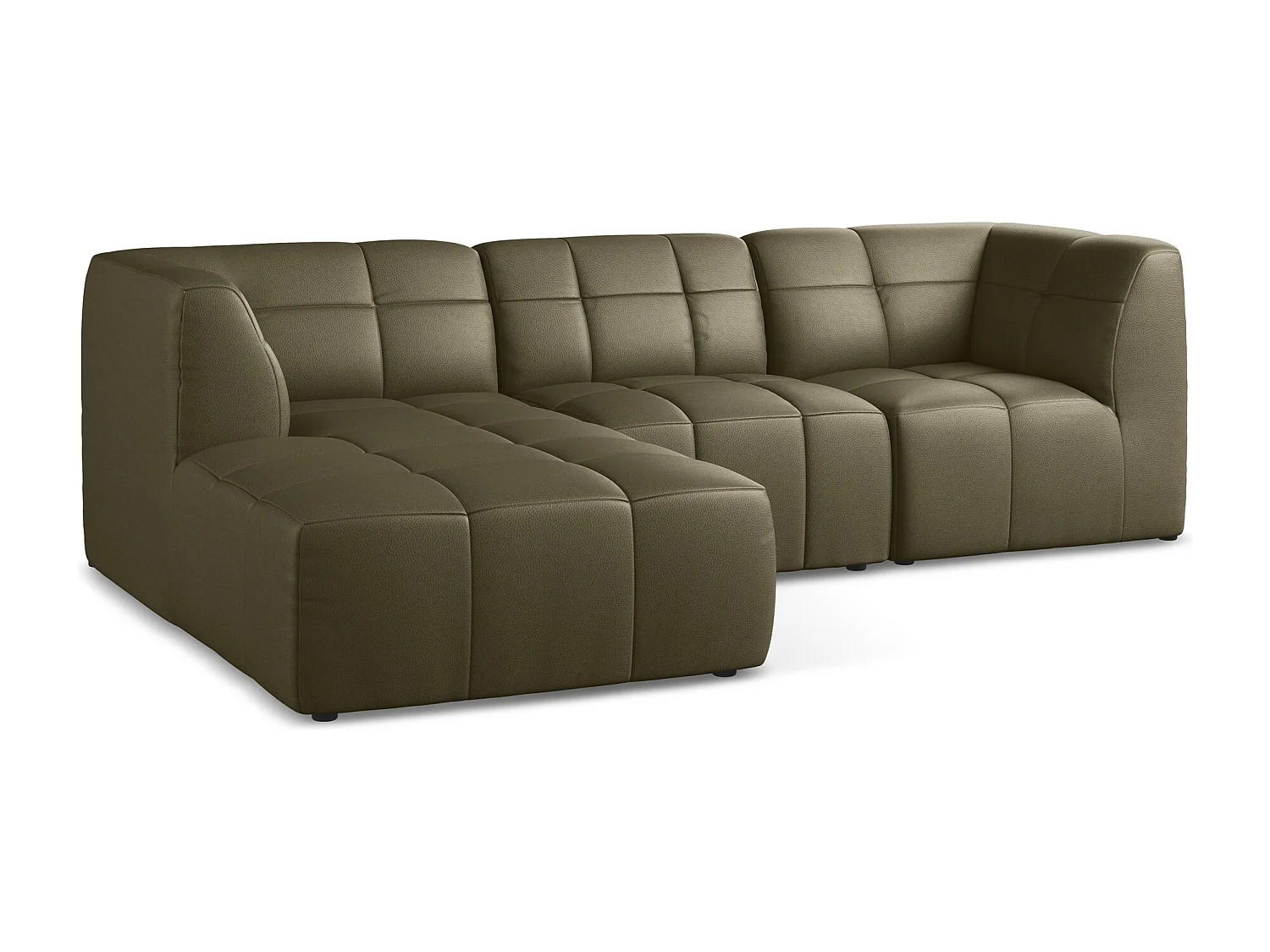 Sofá de canto modular esquerdo 3 lugares em couro sintético azeitona - ALOHA