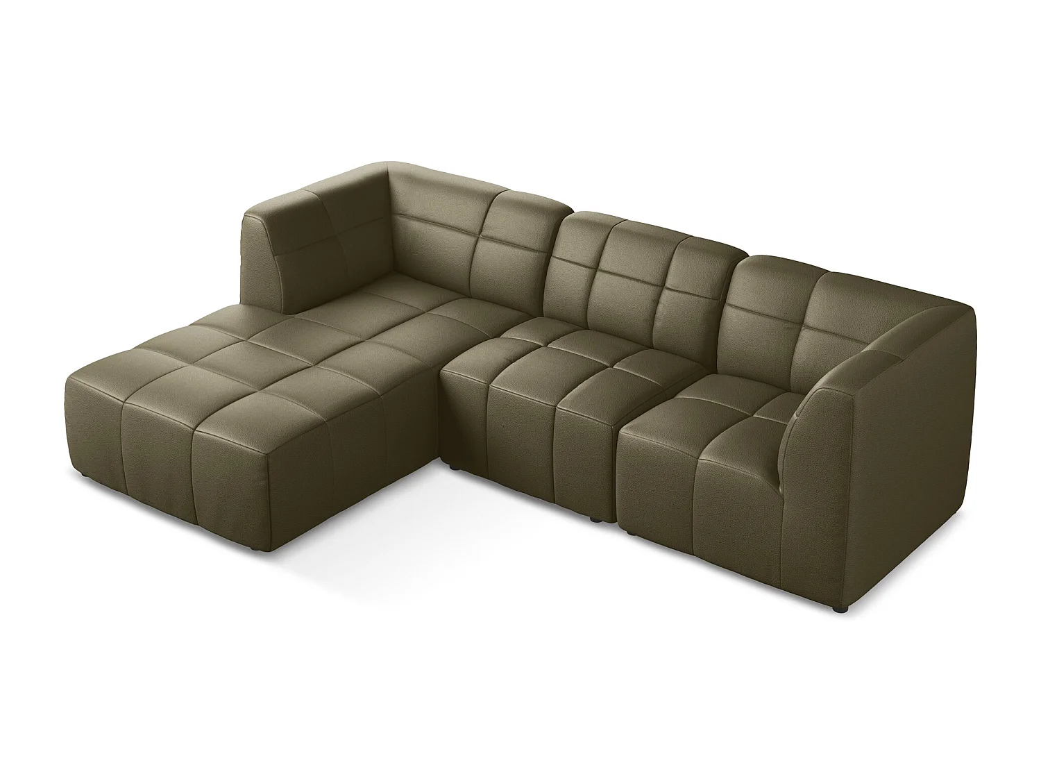 Sofá de canto modular esquerdo 3 lugares em couro sintético azeitona - ALOHA