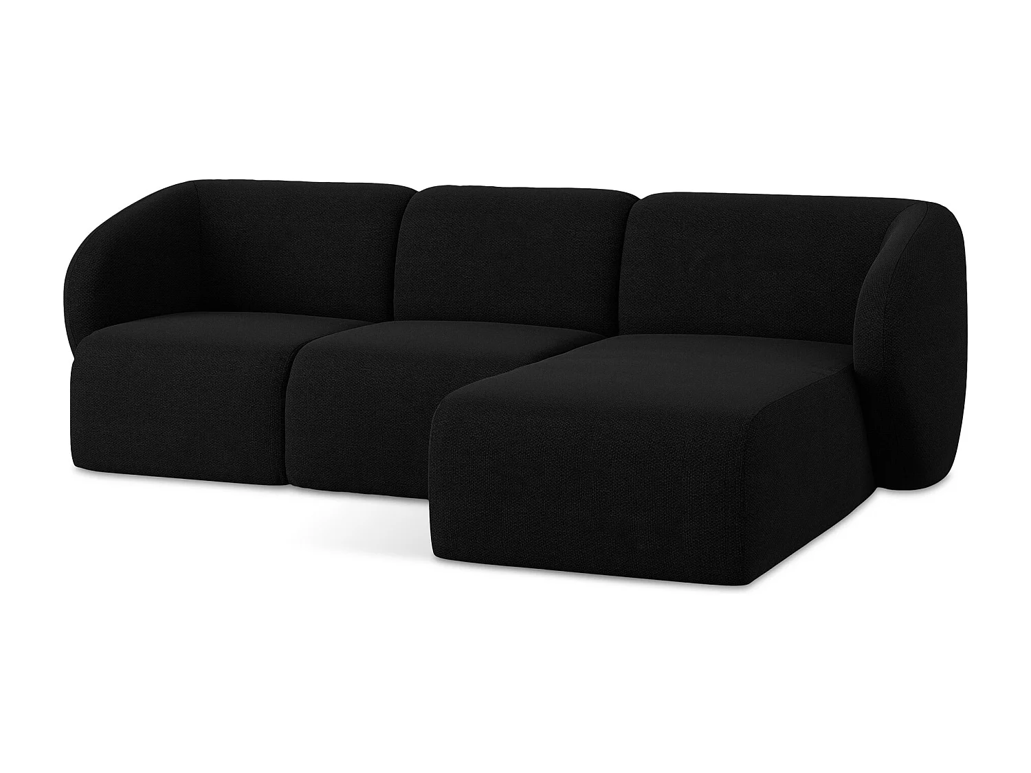 Canapé d'angle 3 places modulaire droit en tissu bouclette - noir - LANI