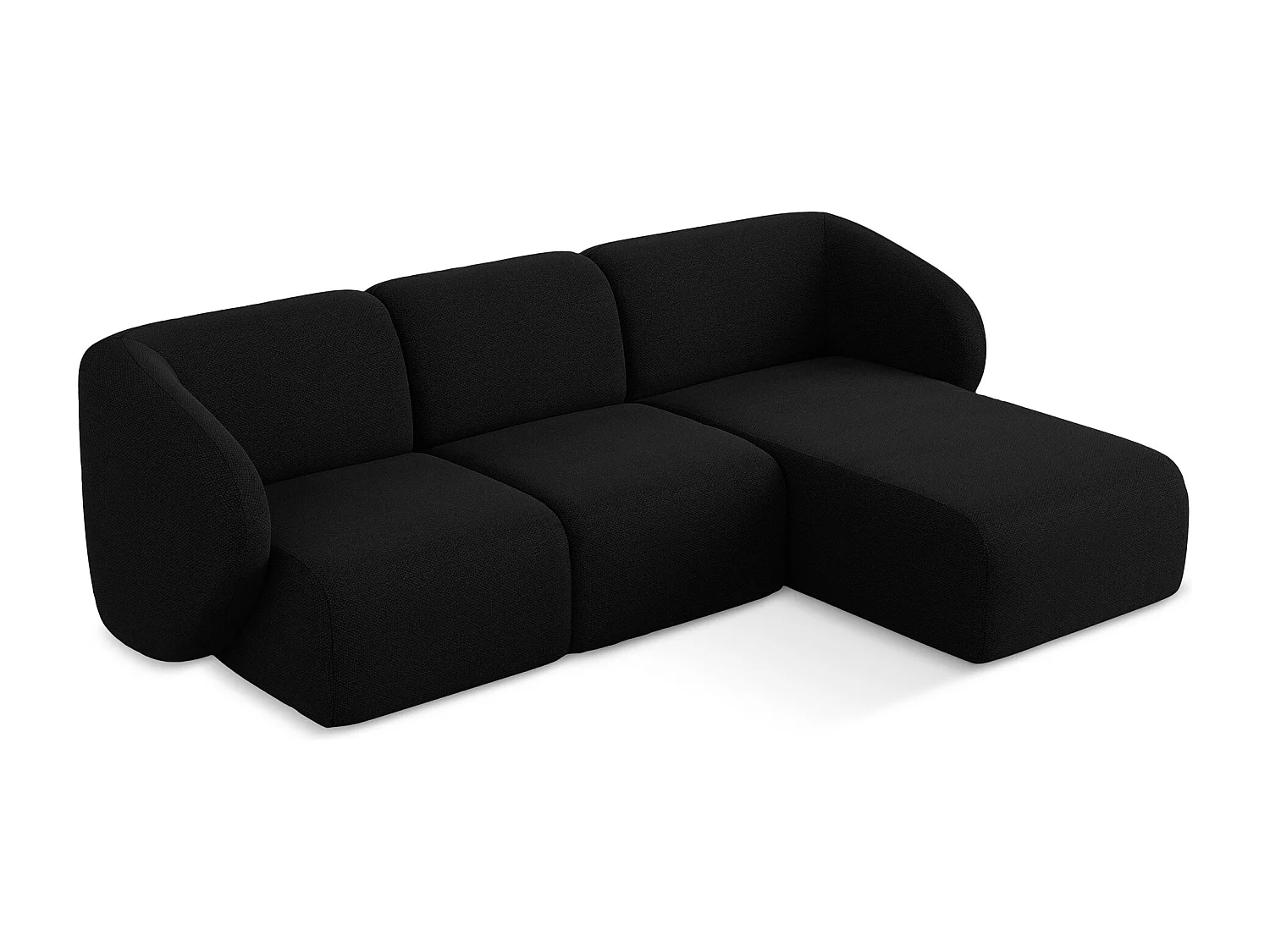 Canapé d'angle 3 places modulaire droit en tissu bouclette - noir - LANI