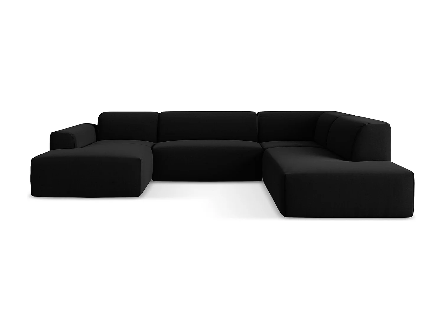 Canapé panoramique 5 places droit en velours - noir - KELI