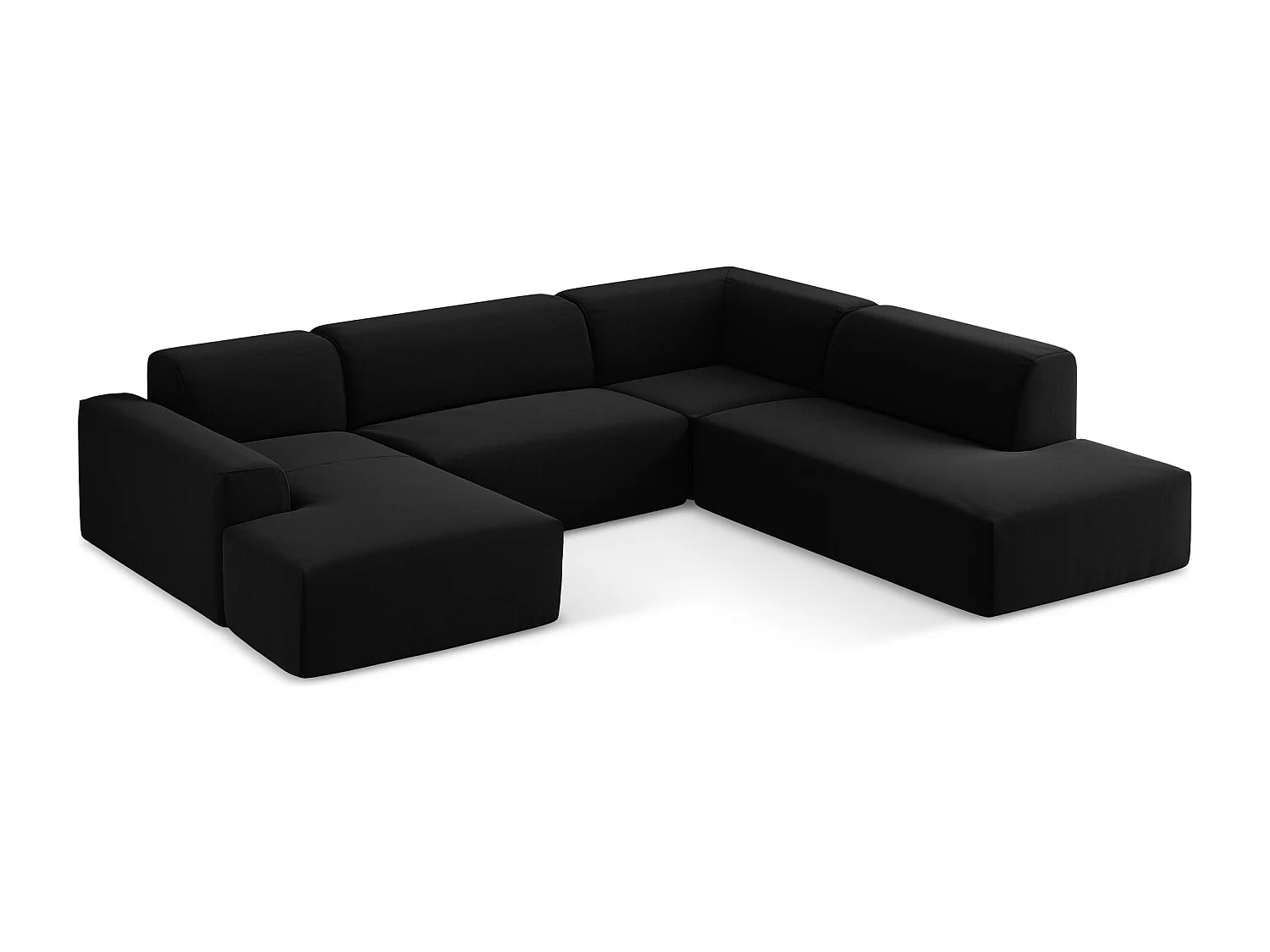 Canapé panoramique 5 places droit en velours - noir - KELI