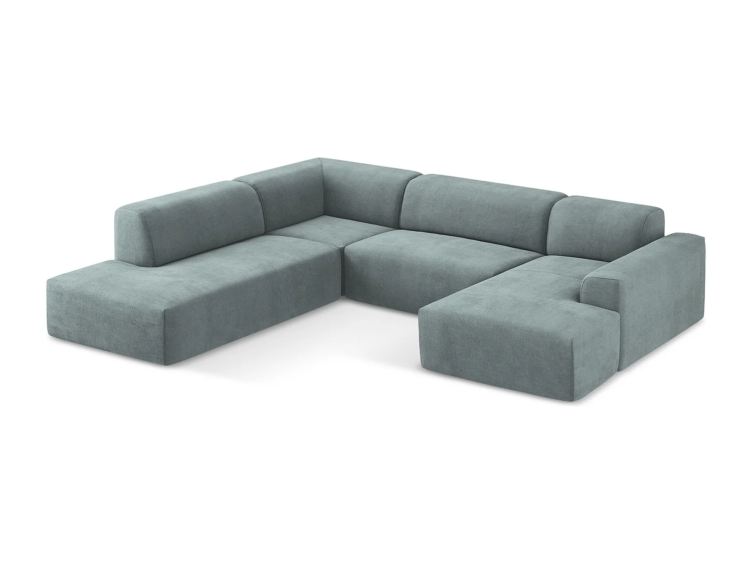 Canapé panoramique 5 places gauche en tissu texturé - jeans - KELI