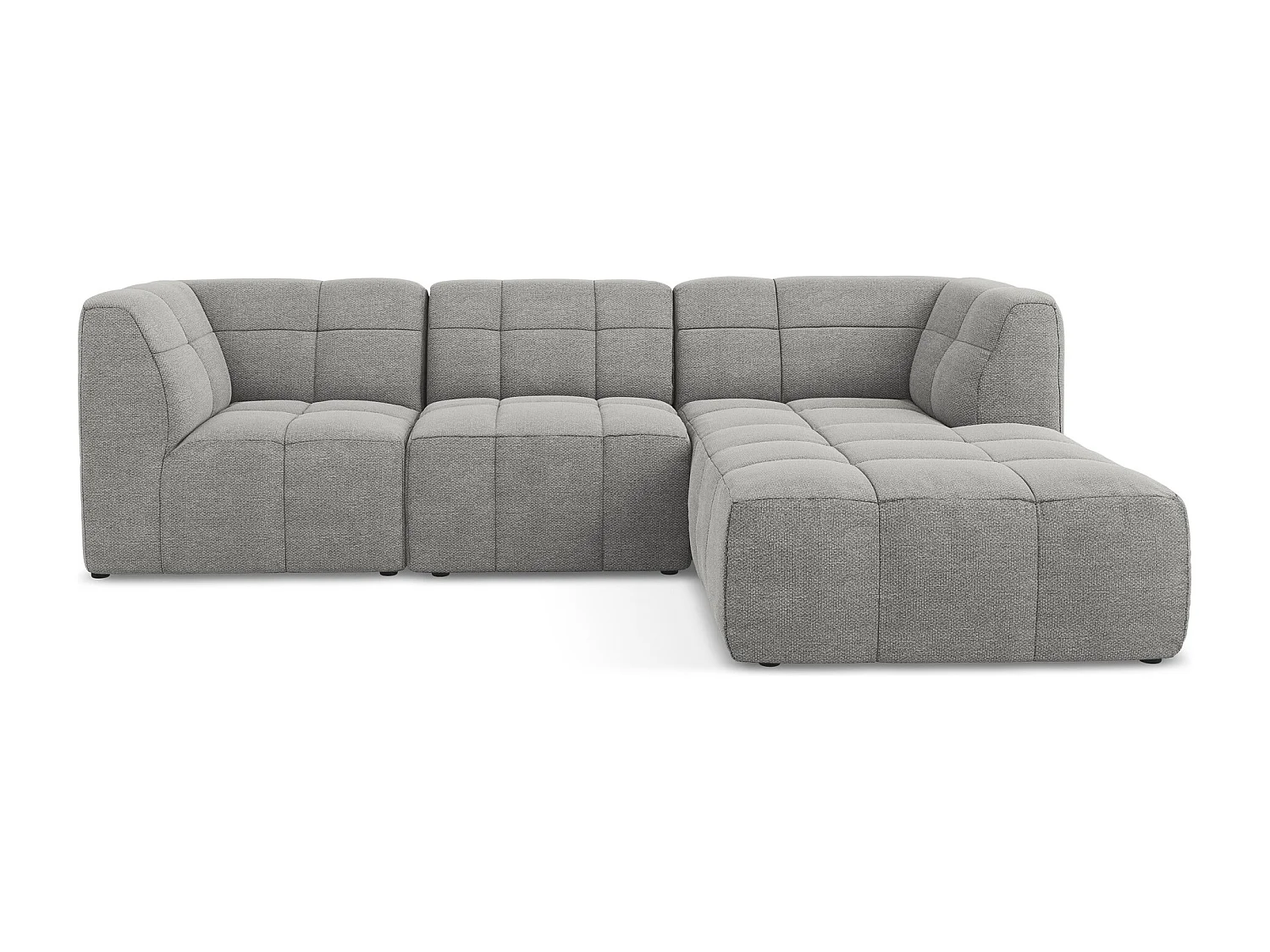 Canapé d'angle 3 places modulaire droit en tissu bouclette - gris clair - ALOHA