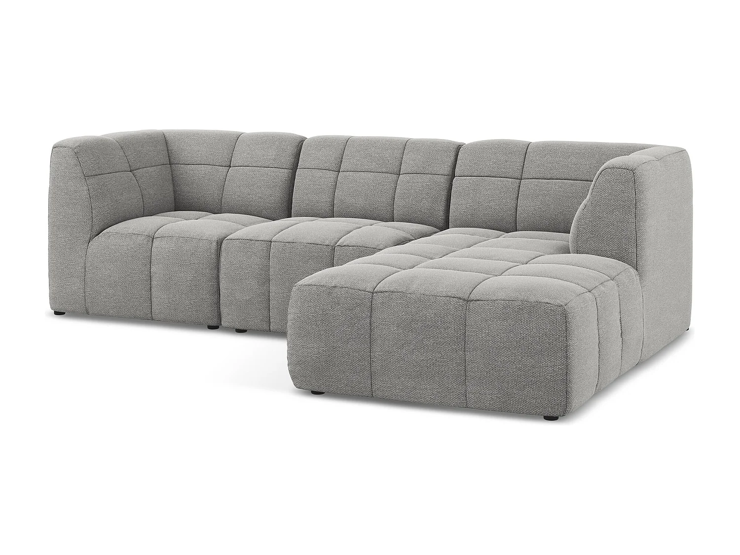 Canapé d'angle 3 places modulaire droit en tissu bouclette - gris clair - ALOHA