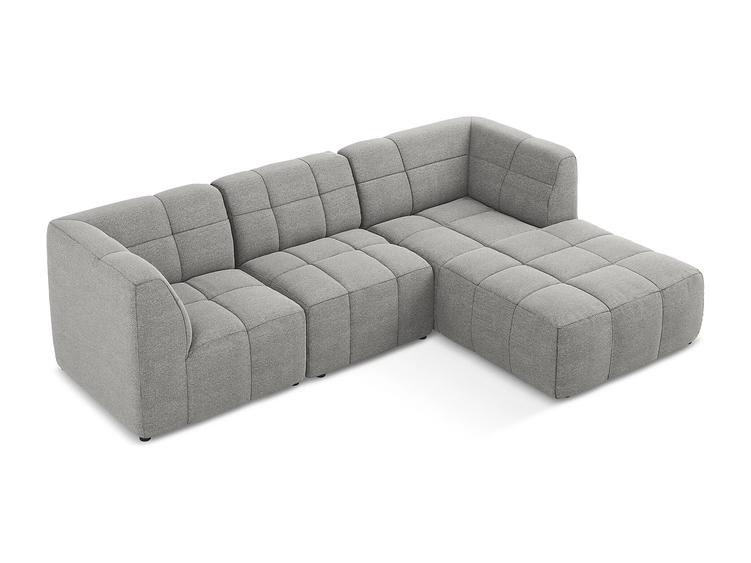 Canapé d'angle 3 places modulaire droit en tissu bouclette - gris clair - ALOHA