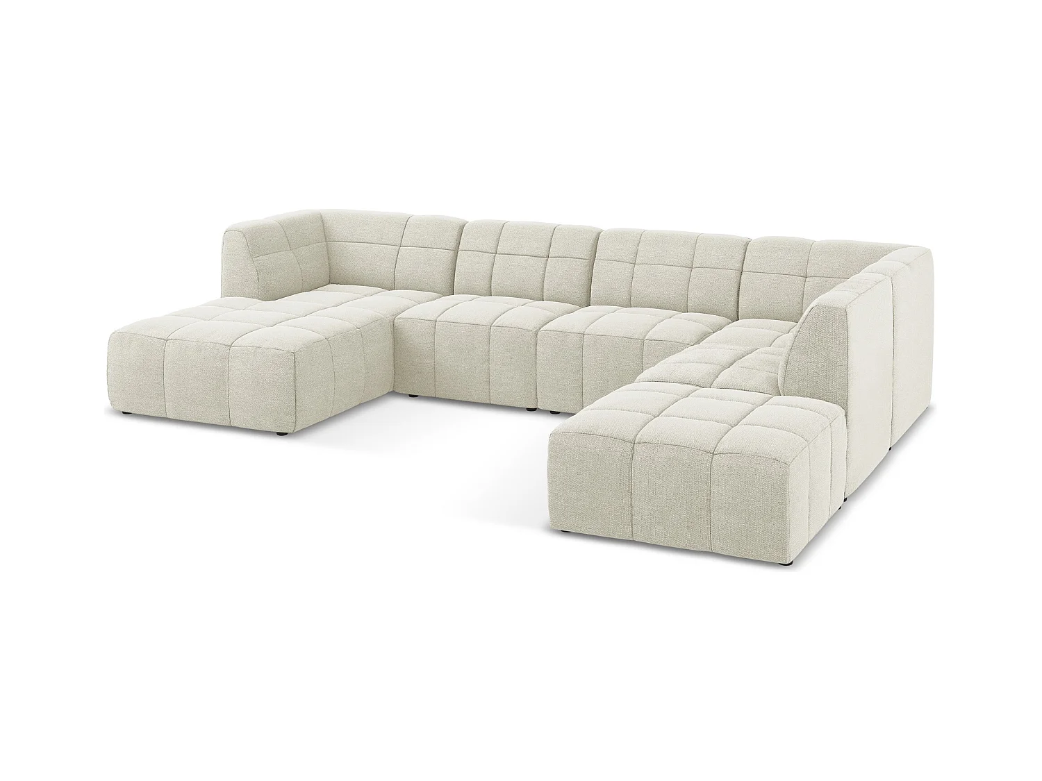 Panoramische hoekbank van zand bouclé - ALOHA