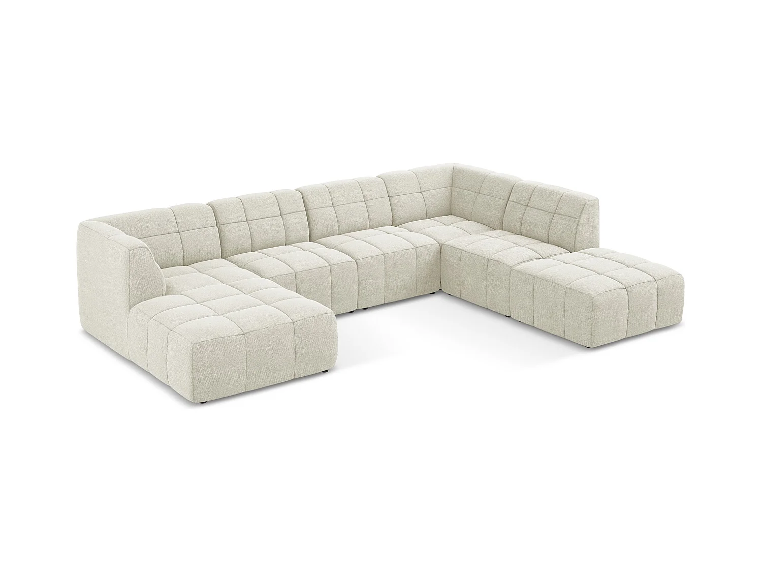 Panoramische hoekbank van zand bouclé - ALOHA