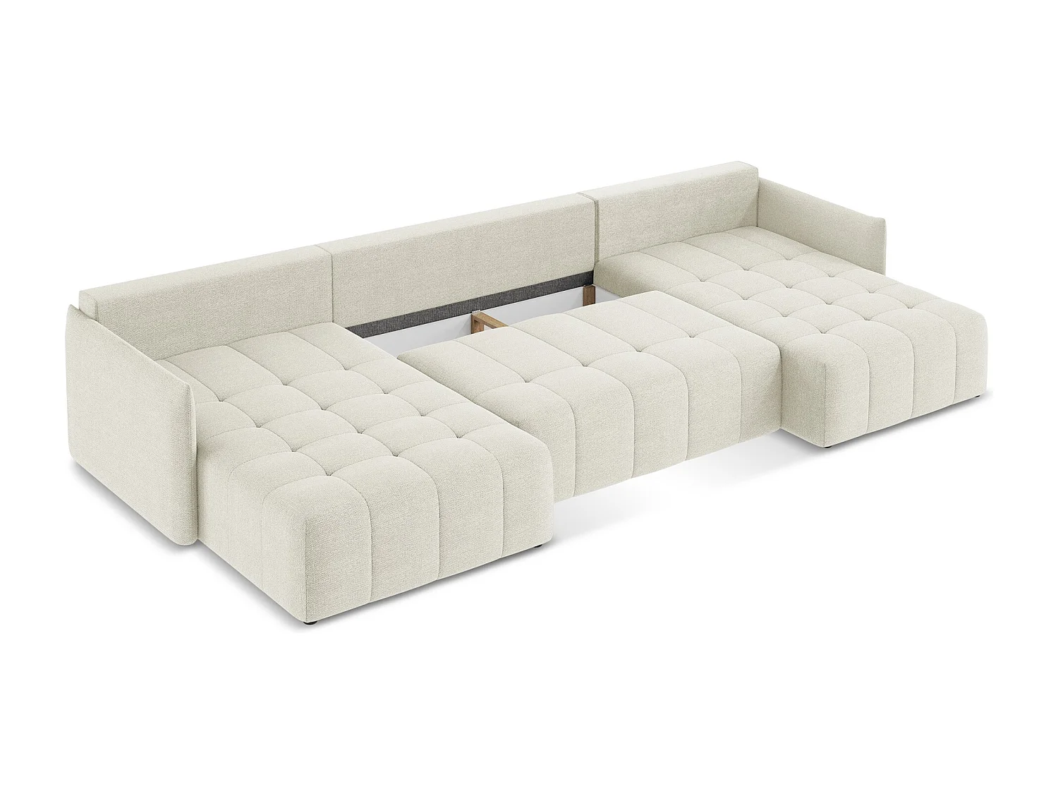 Canapé panoramique 5 places en tissu bouclette - sable - MOKU